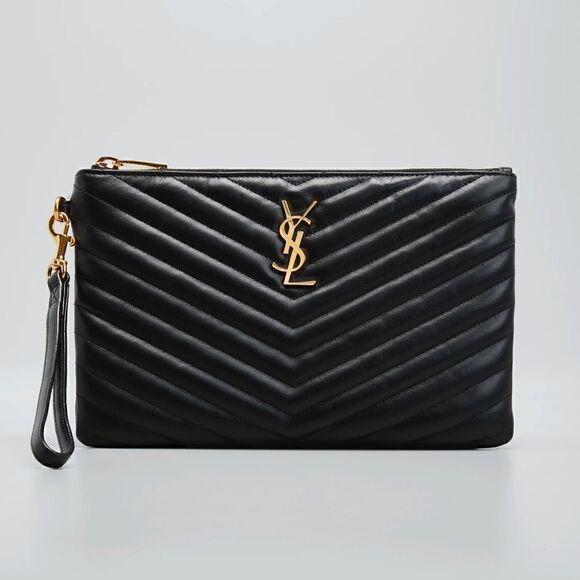YSL Navy Matelasse Pouch Wristlet w/ GHW - Picture 1 of 7